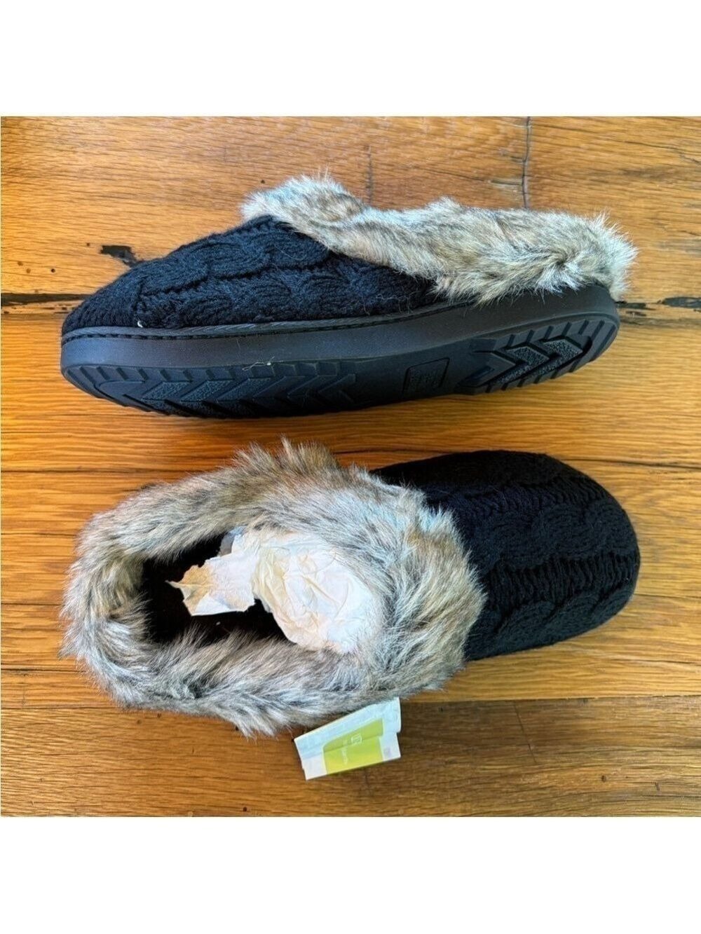 Ultra Ideas Black And Brown Fuzzy Slippers Size Large 9-10 NWT